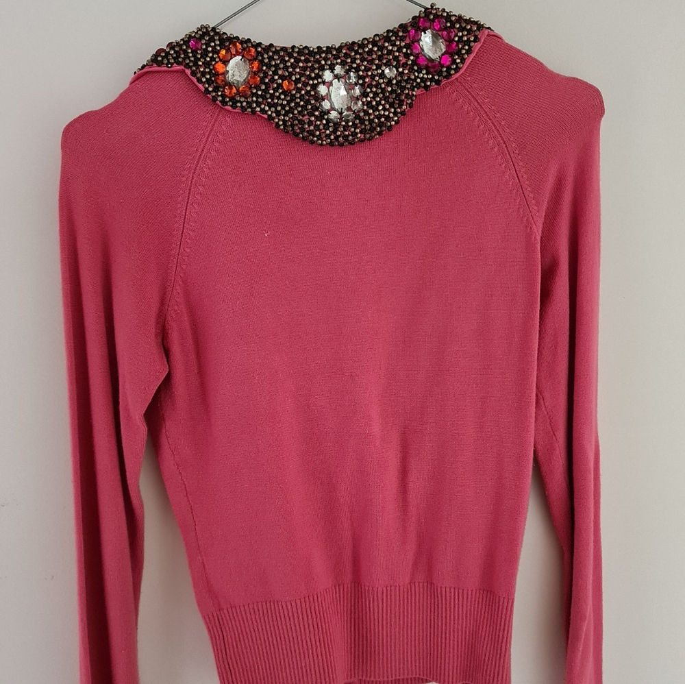 💃Host Pick💃 Alannah Hill pink Jewel Beaded Collar Cardigan Longsleeve Top - Picture 4 of 6